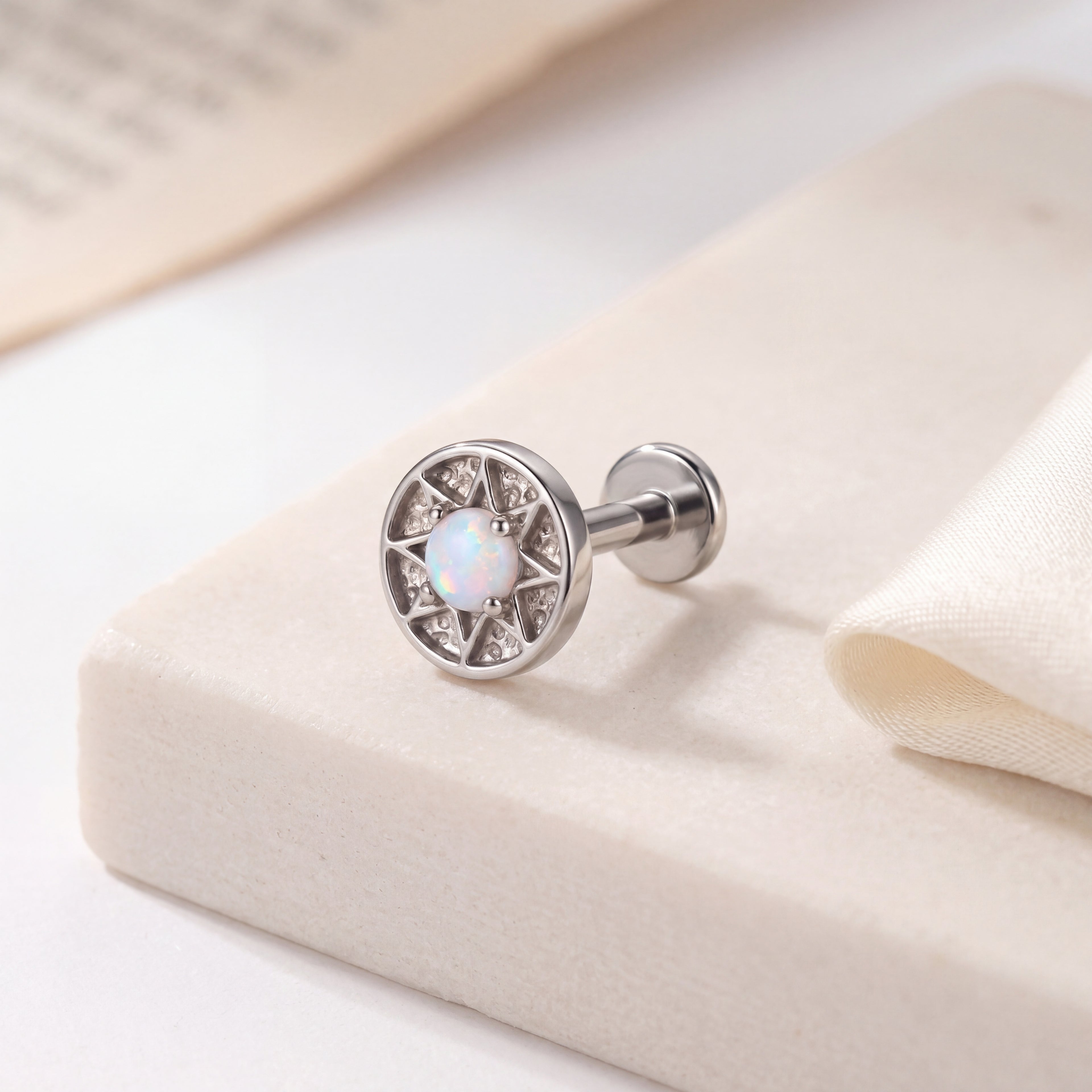 Opal Sunburst Titanium Flat Back Earring - image 5