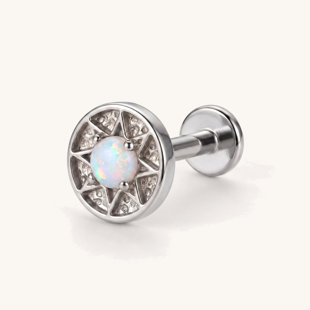 Opal Sunburst Titanium Flat Back Earring - Silver