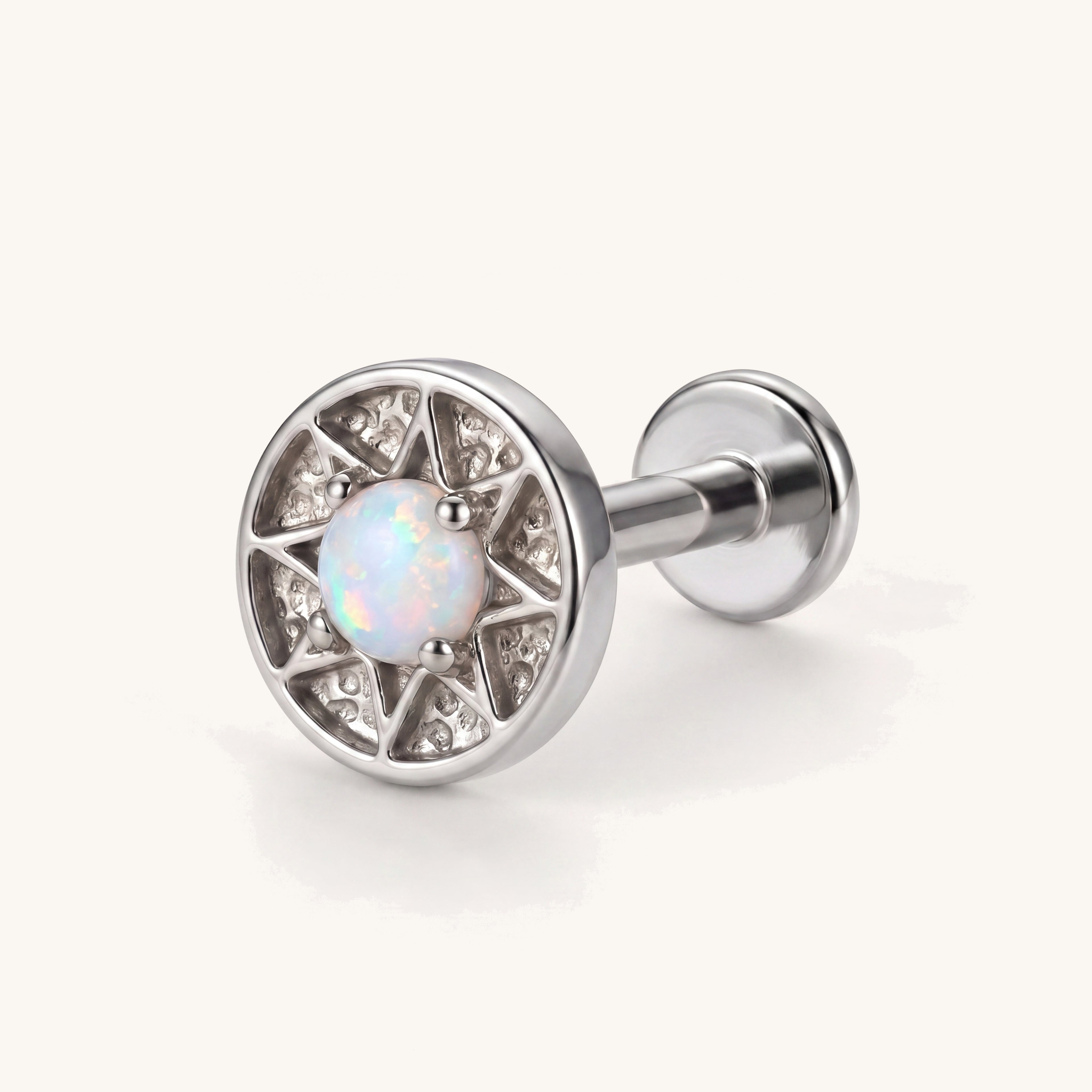 Opal Sunburst Titanium Flat Back Earring - Silver