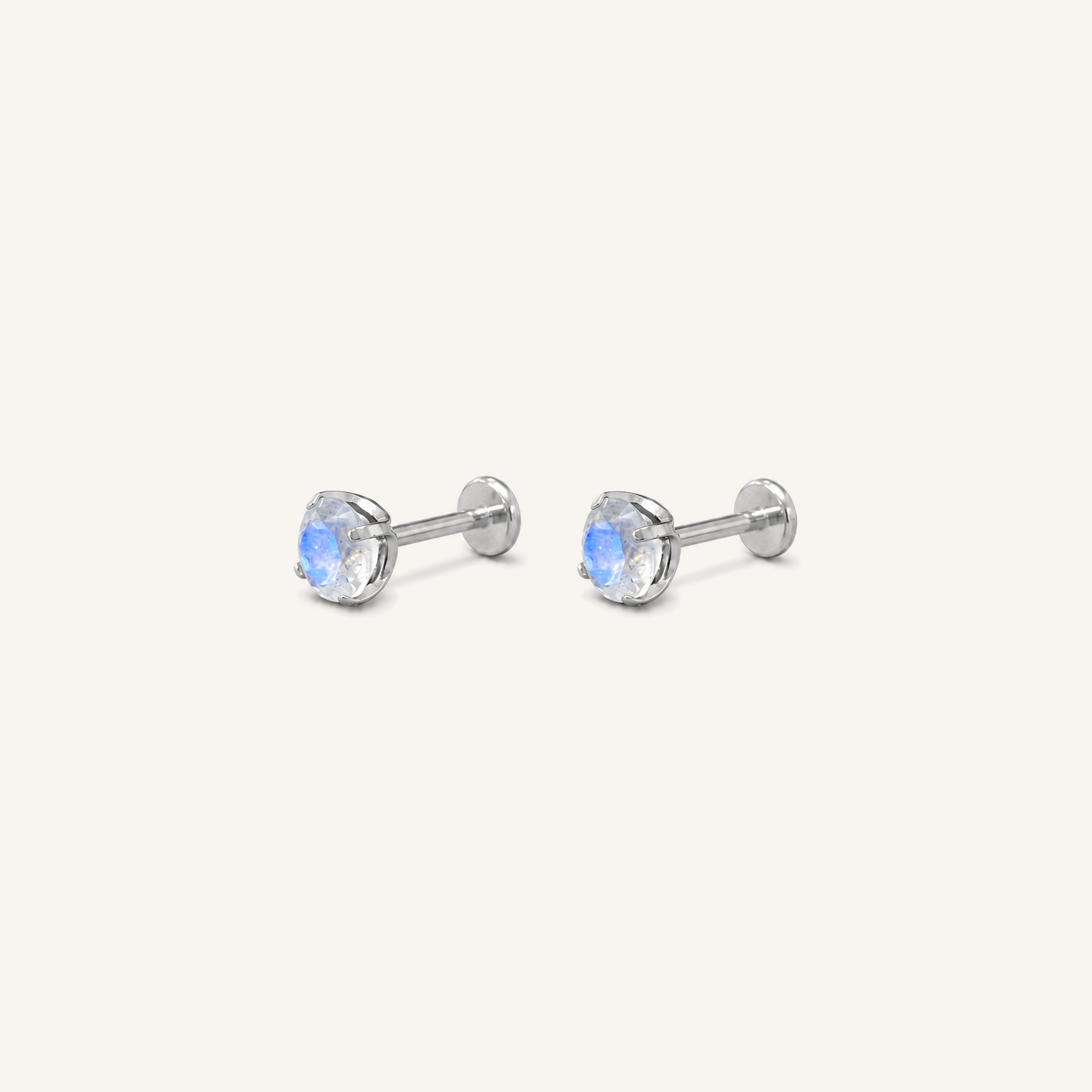 Titanium Moonstone Flat Back Stud Earrings