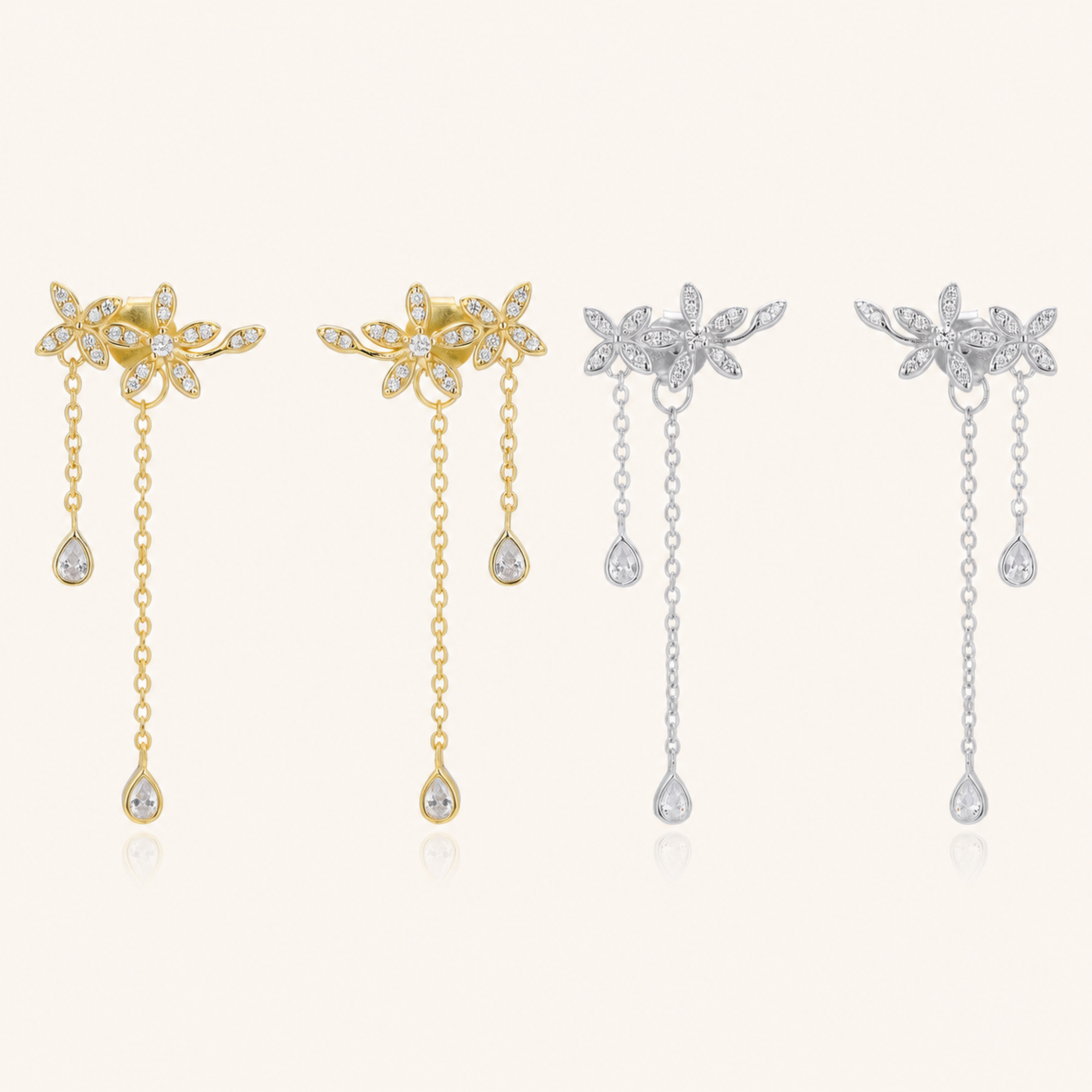 Sterling Silver Branch and Leaf Drop Stud Earrings