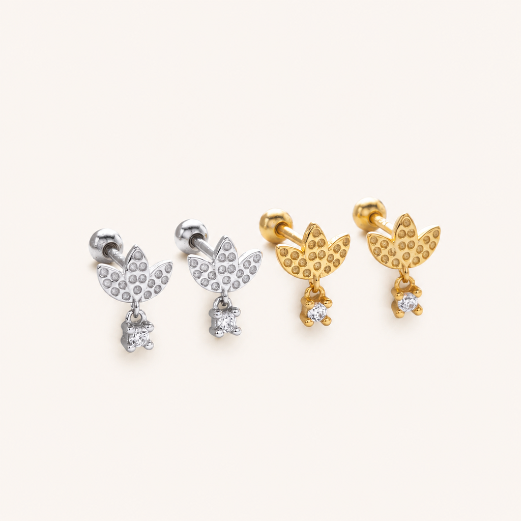 Sterling Silver Lotus Zirconia Flat Back Earrings detail