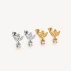 Sterling Silver Lotus Zirconia Flat Back Earrings detail