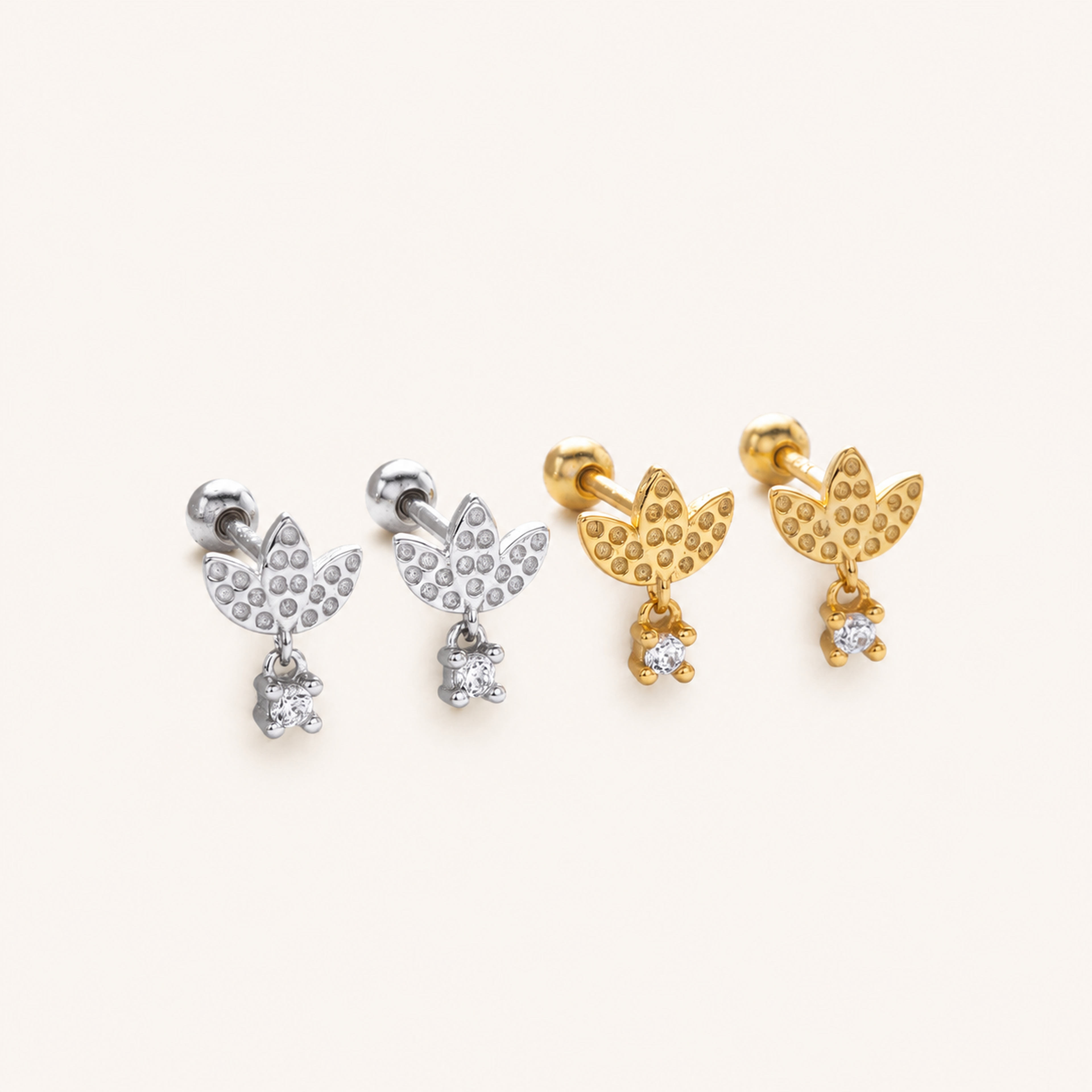 Sterling Silver Lotus Zirconia Flat Back Earrings detail