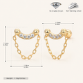 Sterling Silver Twisted Bead Zirconia Drop Flat Back Earrings - Gold