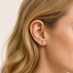Sterling Silver French Pavé Zirconia Stud Earrings worn on the ear