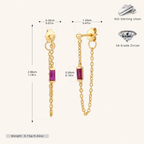 Sterling Silver Multicolor Zirconia Chain Drop Stud Earrings - Gold / Red