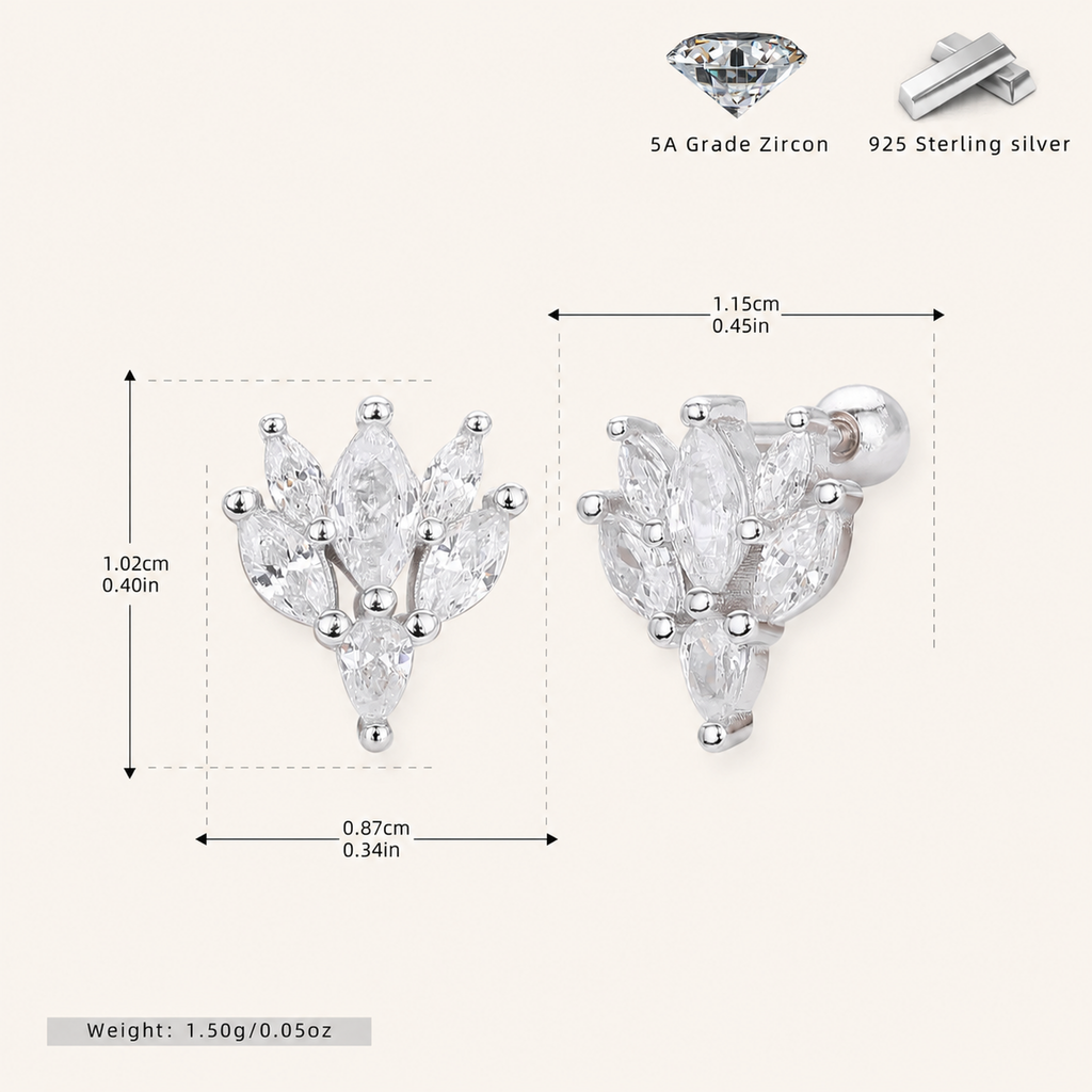 Sterling Silver Marquise Zirconia Flat Back Earrings - Platinum
