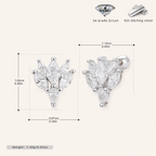 Sterling Silver Marquise Zirconia Flat Back Earrings - Platinum