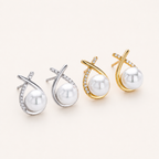 Sterling Silver Pearl And Crossover Zirconia Stud Earrings detail view