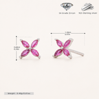 Sterling Silver Marquise Zirconia Flower Stud Earrings - Platinum / Red Corundum