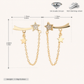 Sterling Silver Star Zirconia Chain Drop Stud Earrings - Gold