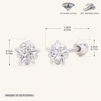 Sterling Silver Five-Point Star Zirconia Flat Back Earrings - Platinum / 5mm