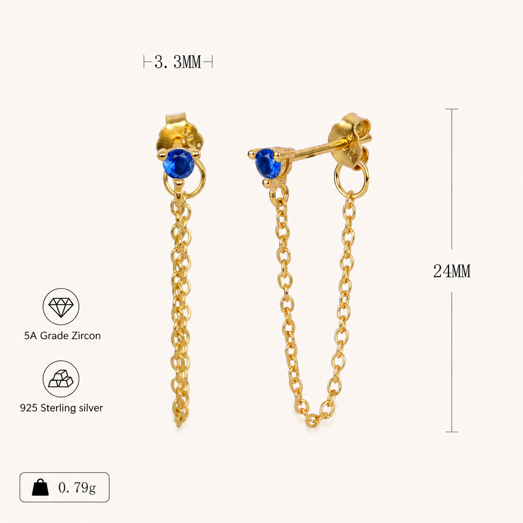 Sterling Silver Turquoise Chain Threader Earrings - Gold / Blue