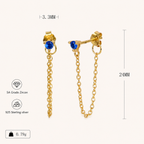 Sterling Silver Turquoise Chain Threader Earrings - Gold / Blue