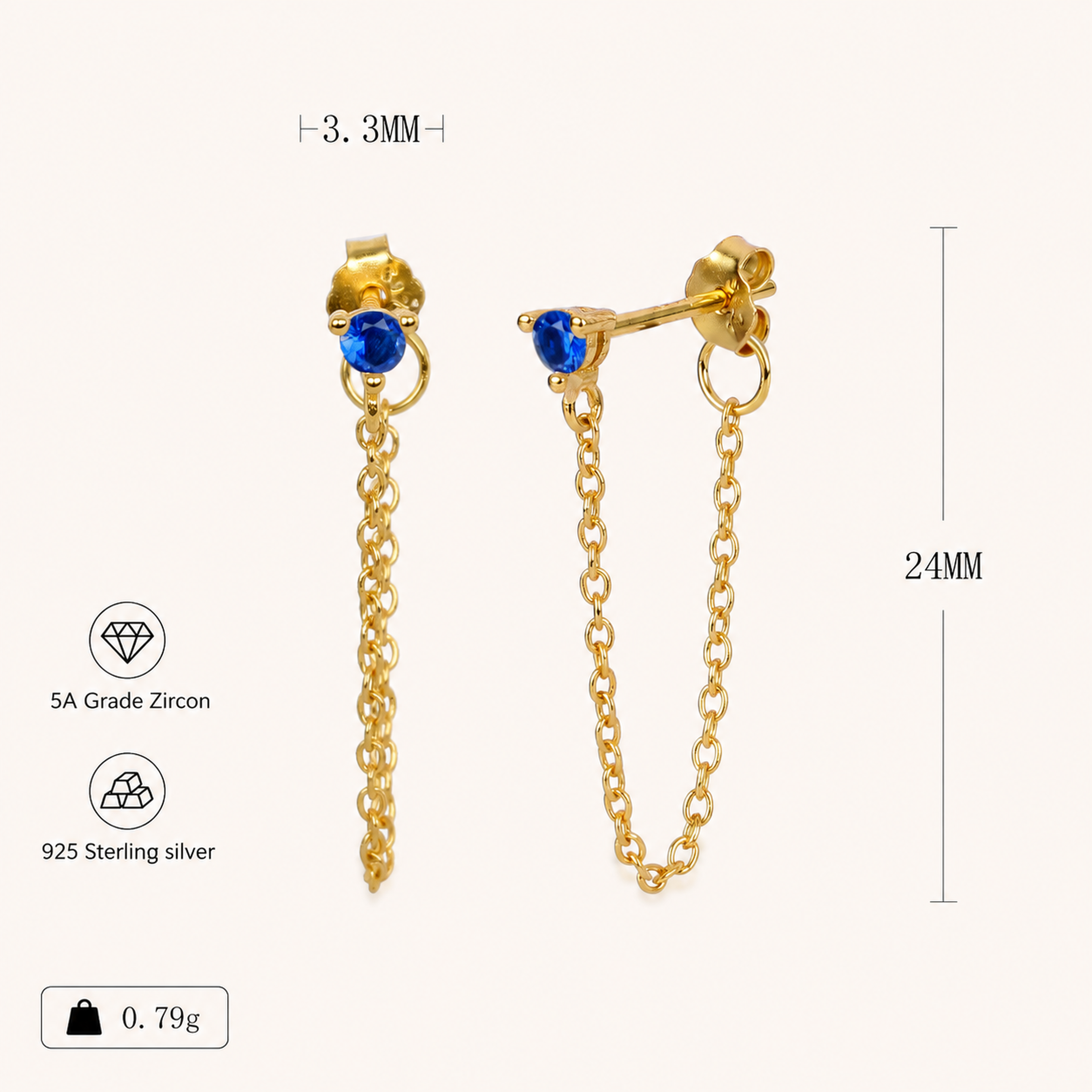Sterling Silver Turquoise Chain Threader Earrings - Gold / Blue