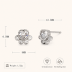 Sterling Silver Cat Paw Zirconia Flower Stud Earrings - Platinum