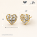 Sterling Silver Pave Heart Zirconia Stud Earrings - Gold