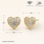 Sterling Silver Pave Heart Zirconia Stud Earrings - Gold