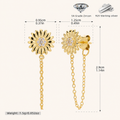 Sterling Silver Sunflower Zirconia Chain Drop Stud Earrings - Gold