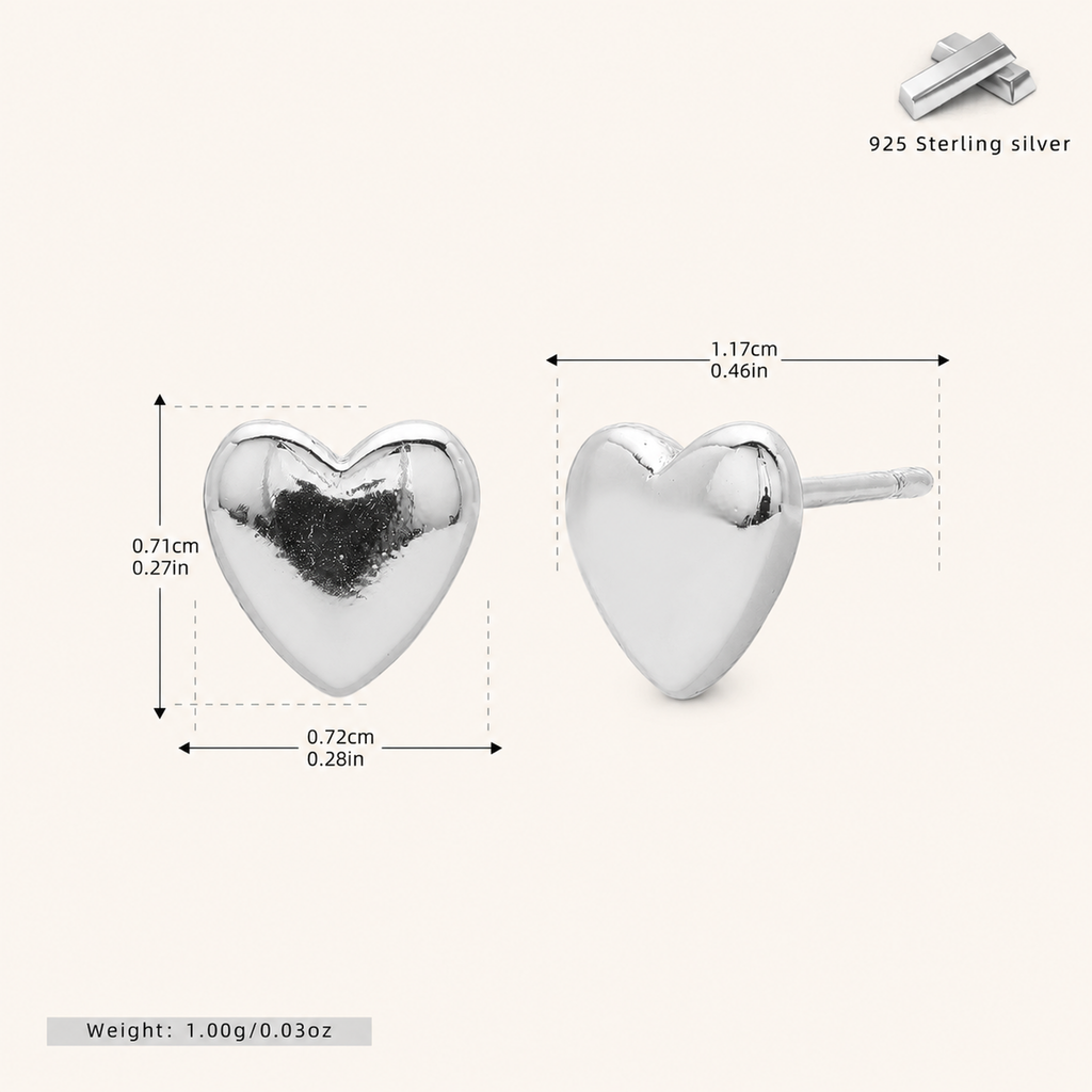 Sterling Silver Polished Heart Stud Earrings - Platinum