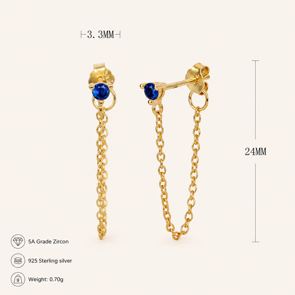 Sterling Silver Turquoise Chain Threader Earrings - Gold / Turquoise