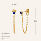 Sterling Silver Turquoise Chain Threader Earrings - Gold / Turquoise