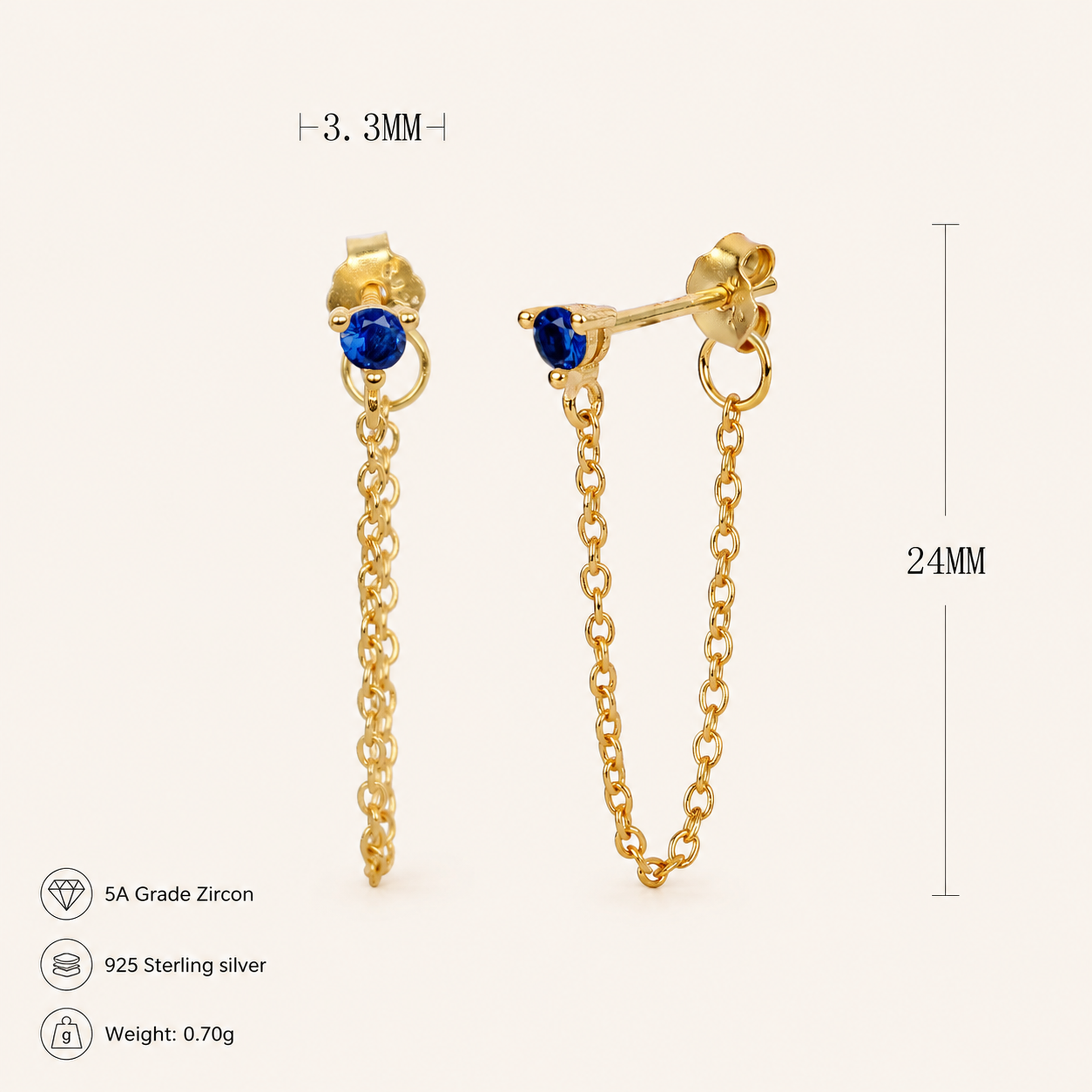 Sterling Silver Turquoise Chain Threader Earrings - Gold / Turquoise