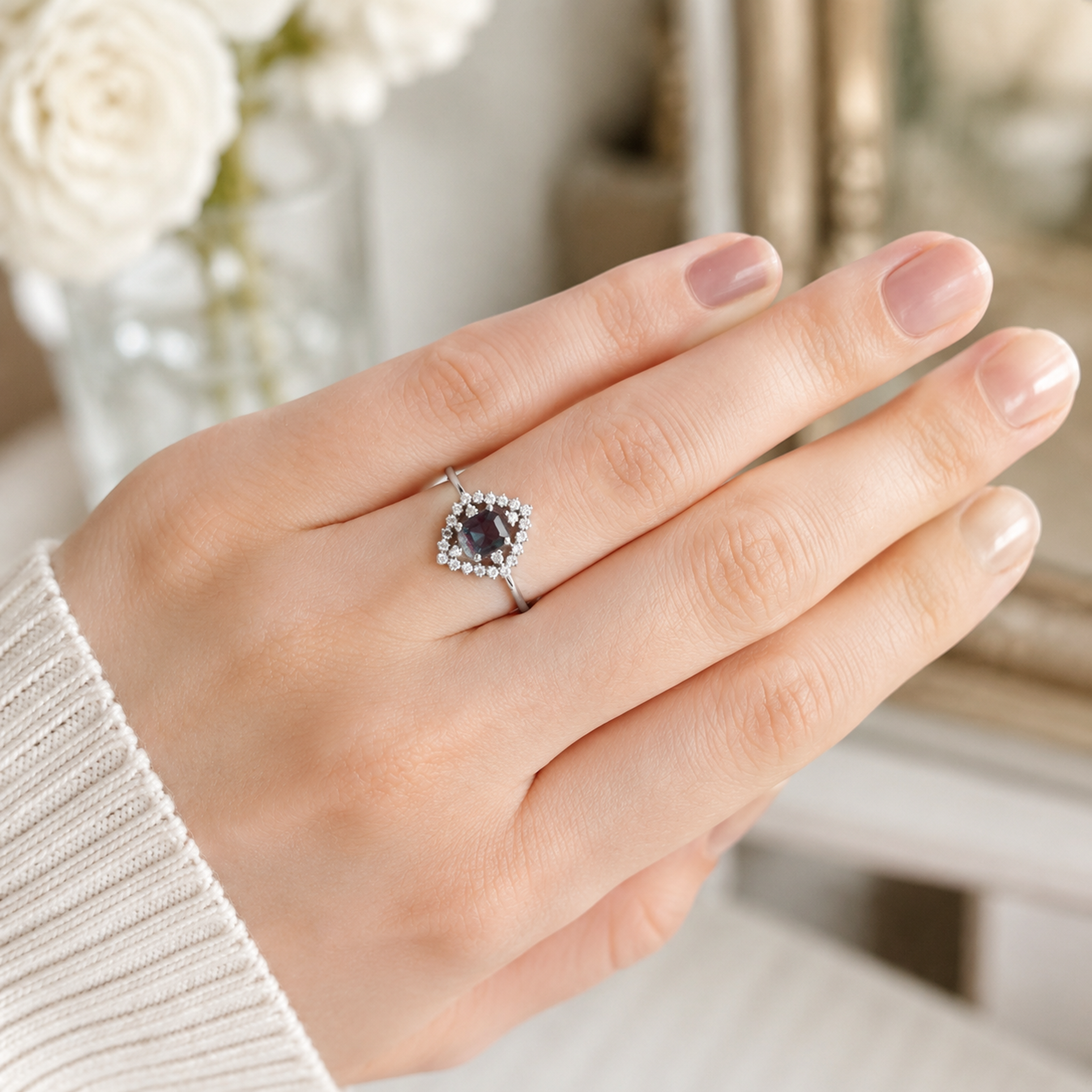 Lodestar Lab-Grown Alexandrite Ring worn on hand