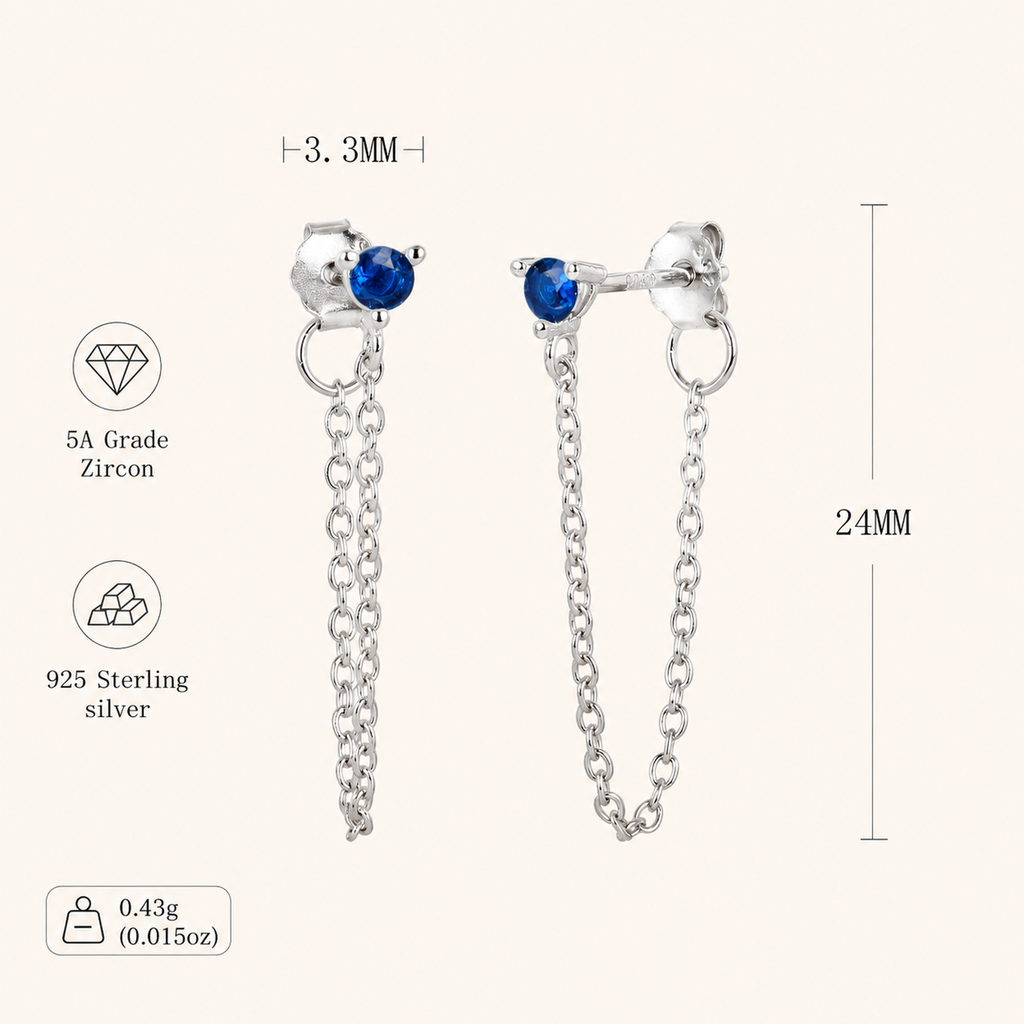 Sterling Silver Turquoise Chain Threader Earrings - Platinum / Turquoise