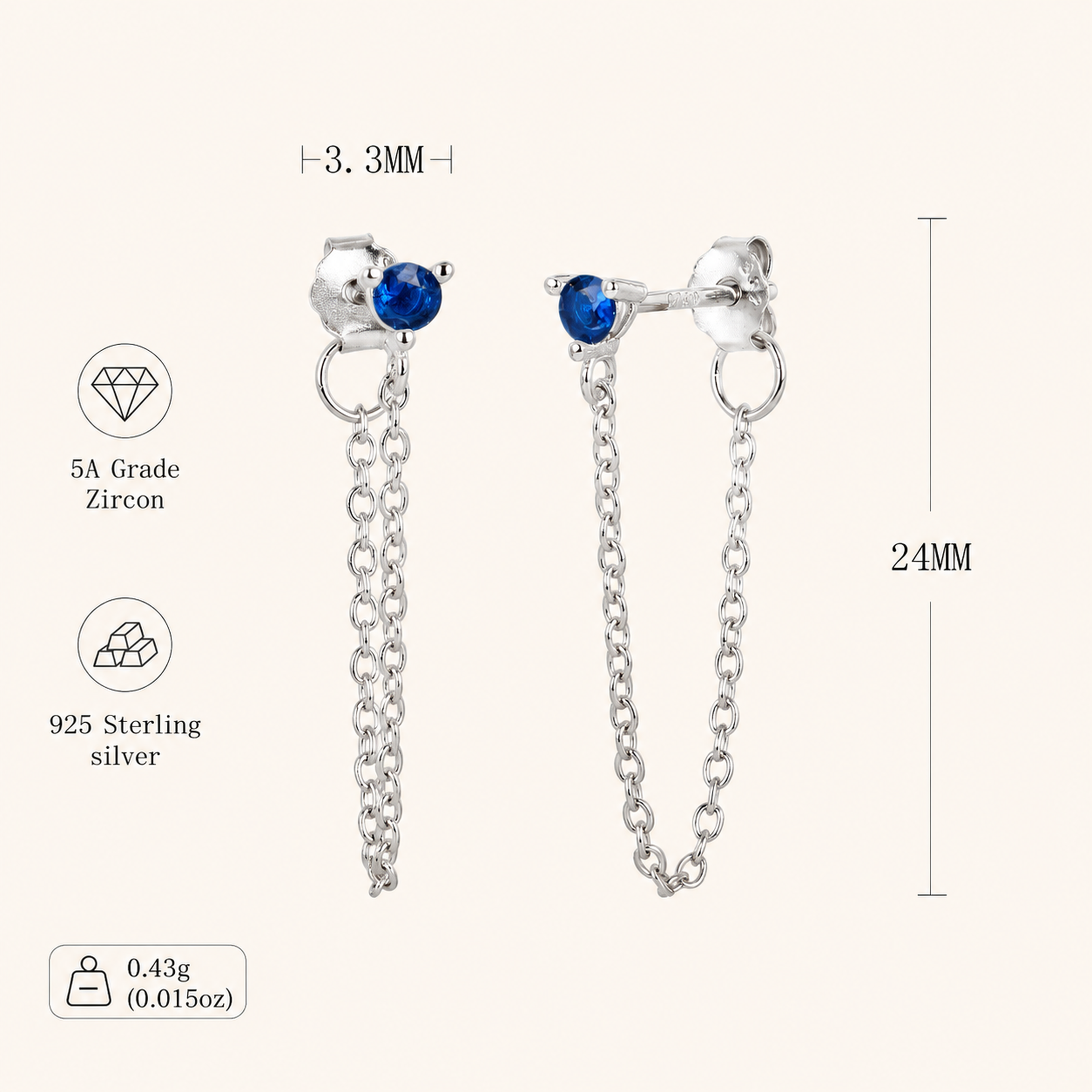 Sterling Silver Turquoise Chain Threader Earrings - Platinum / Turquoise