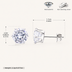 Sterling Silver Six-Prong Moissanite Solitaire Stud Earrings - Platinum / 8mm