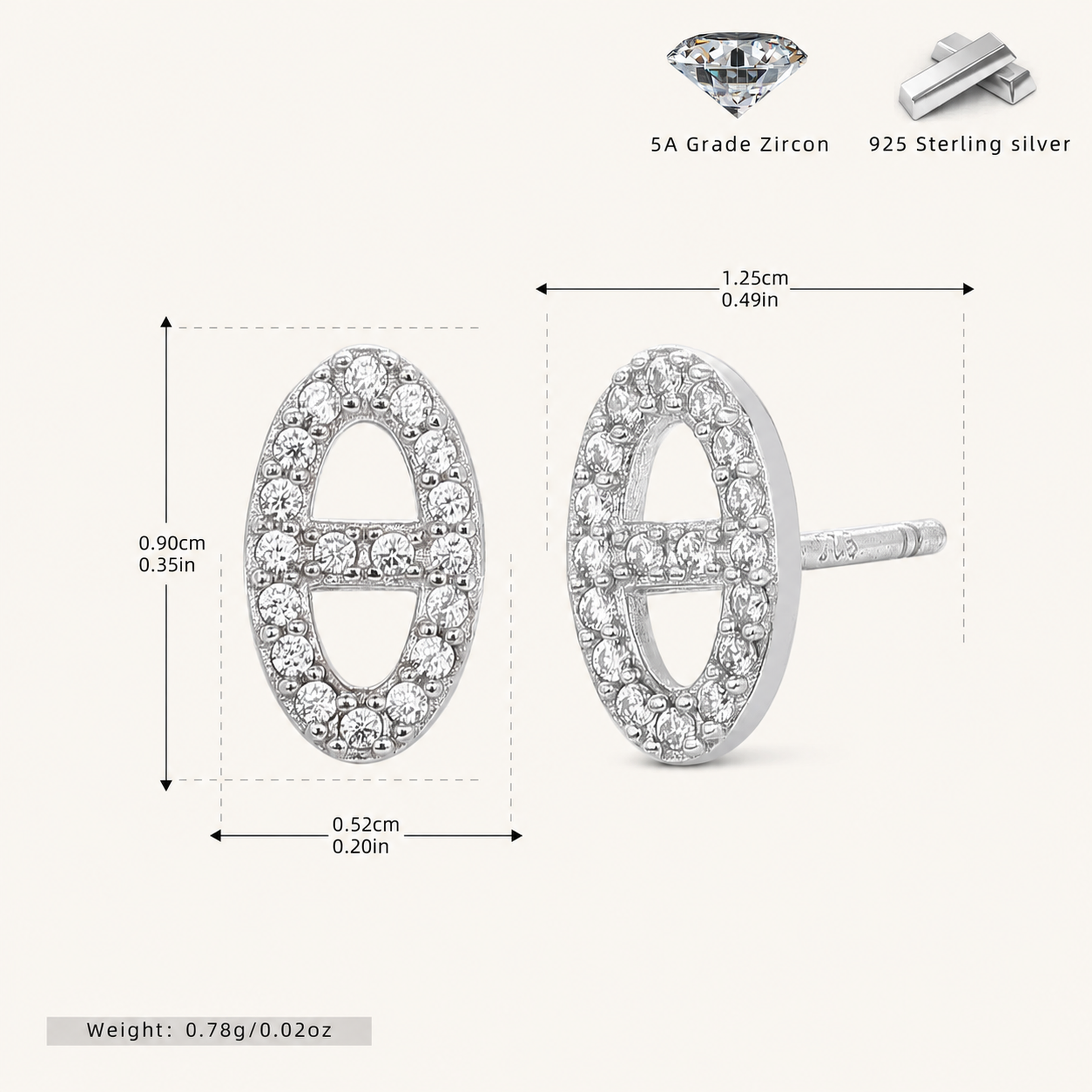 Sterling Silver Pave Initial H Stud Earrings - Platinum