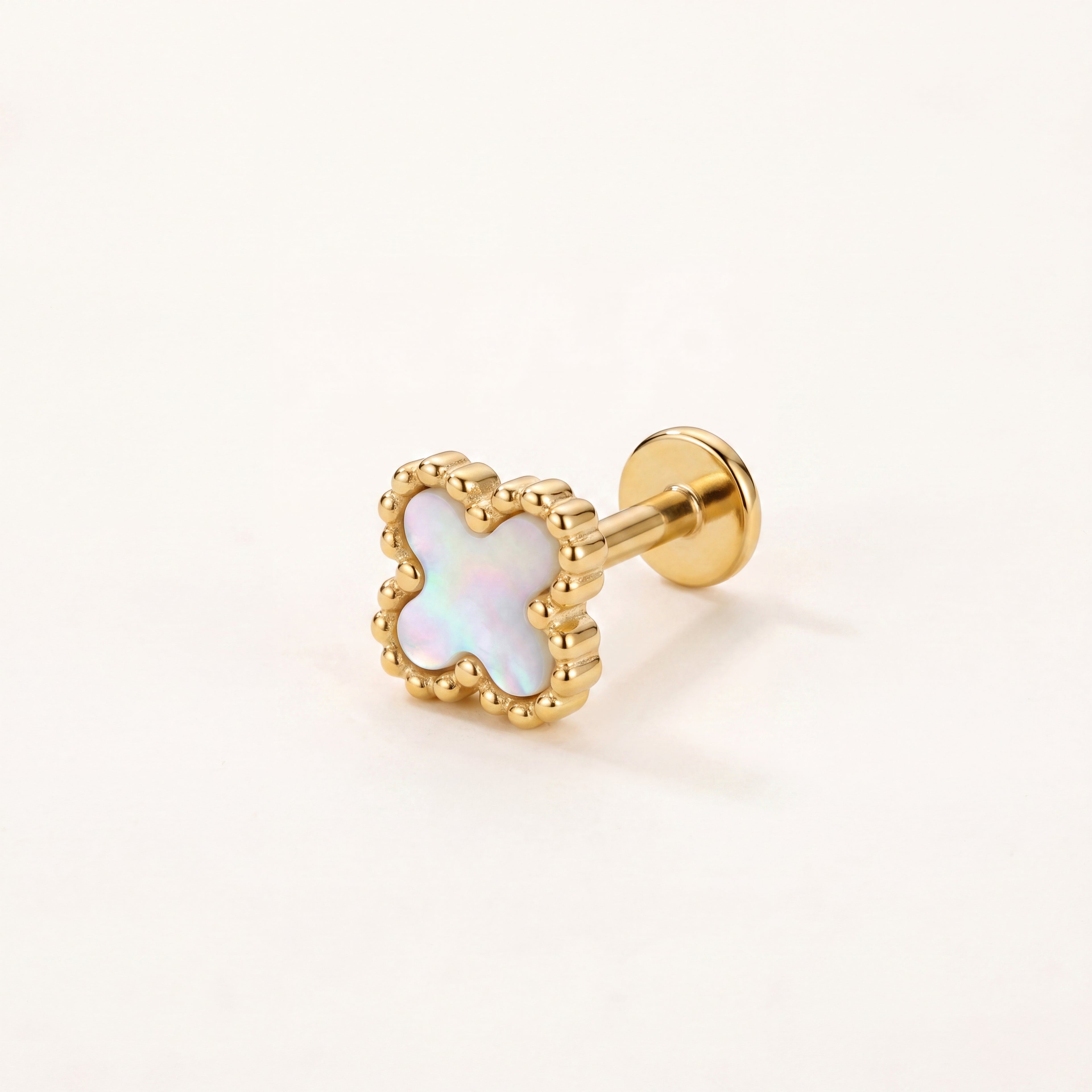 Natural Shell Clover Titanium Flat Back Earring - Gold