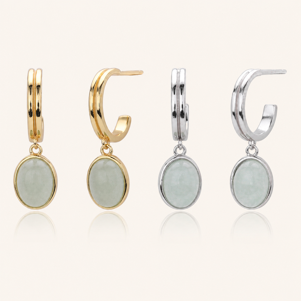 Sterling Silver Aventurine Jade Drop Stud Earrings