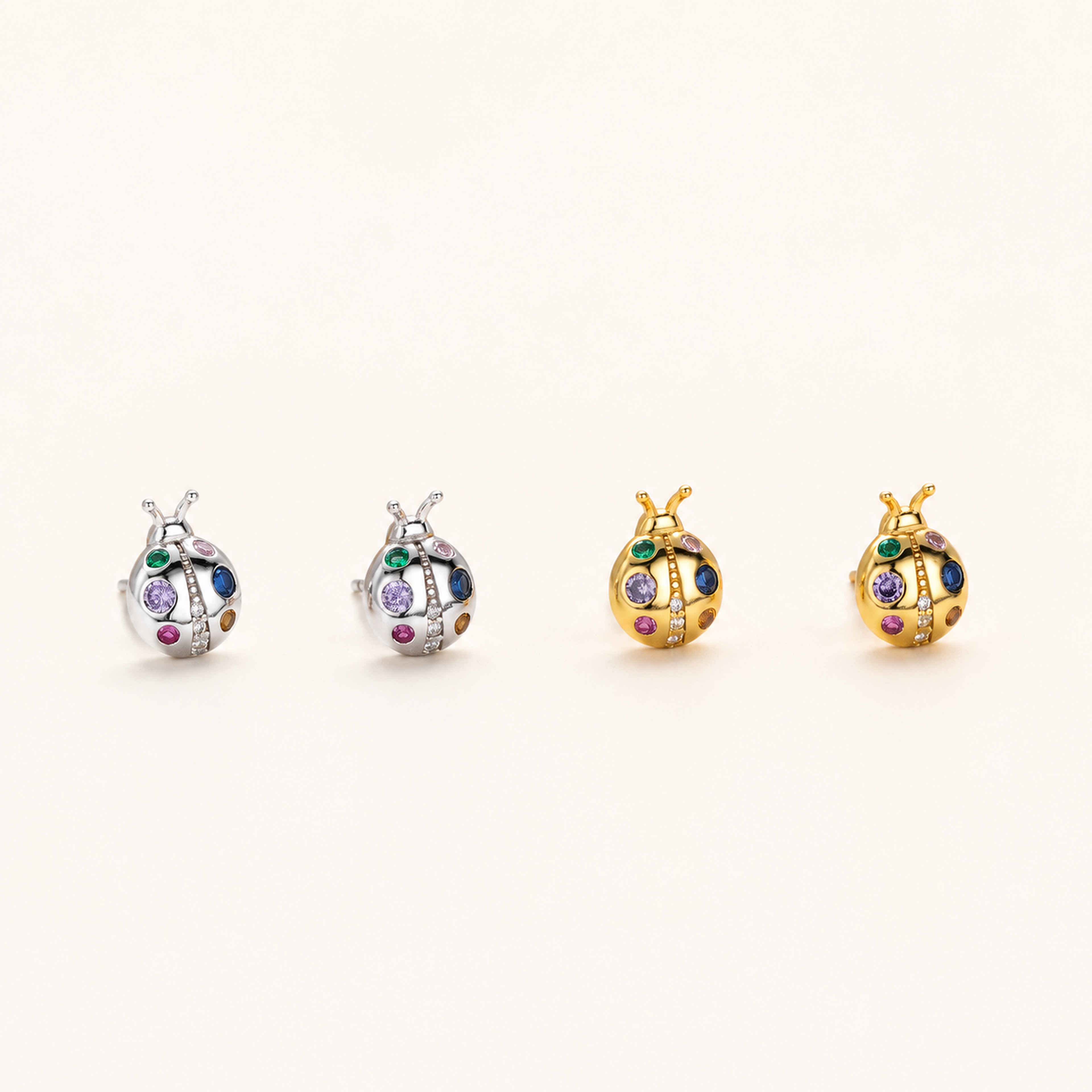 Sterling Silver Color Zirconia Ladybug Stud Earrings detail