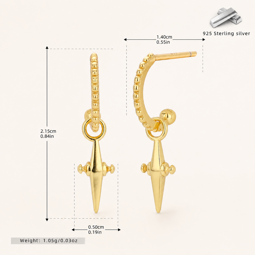 Sterling Silver Cross & Star Chain Drop Stud Earrings - Gold