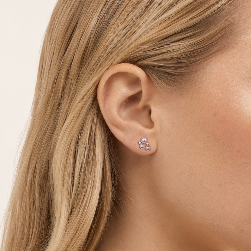 Sterling Silver Freshwater Pearl Stud Earrings worn on the ear