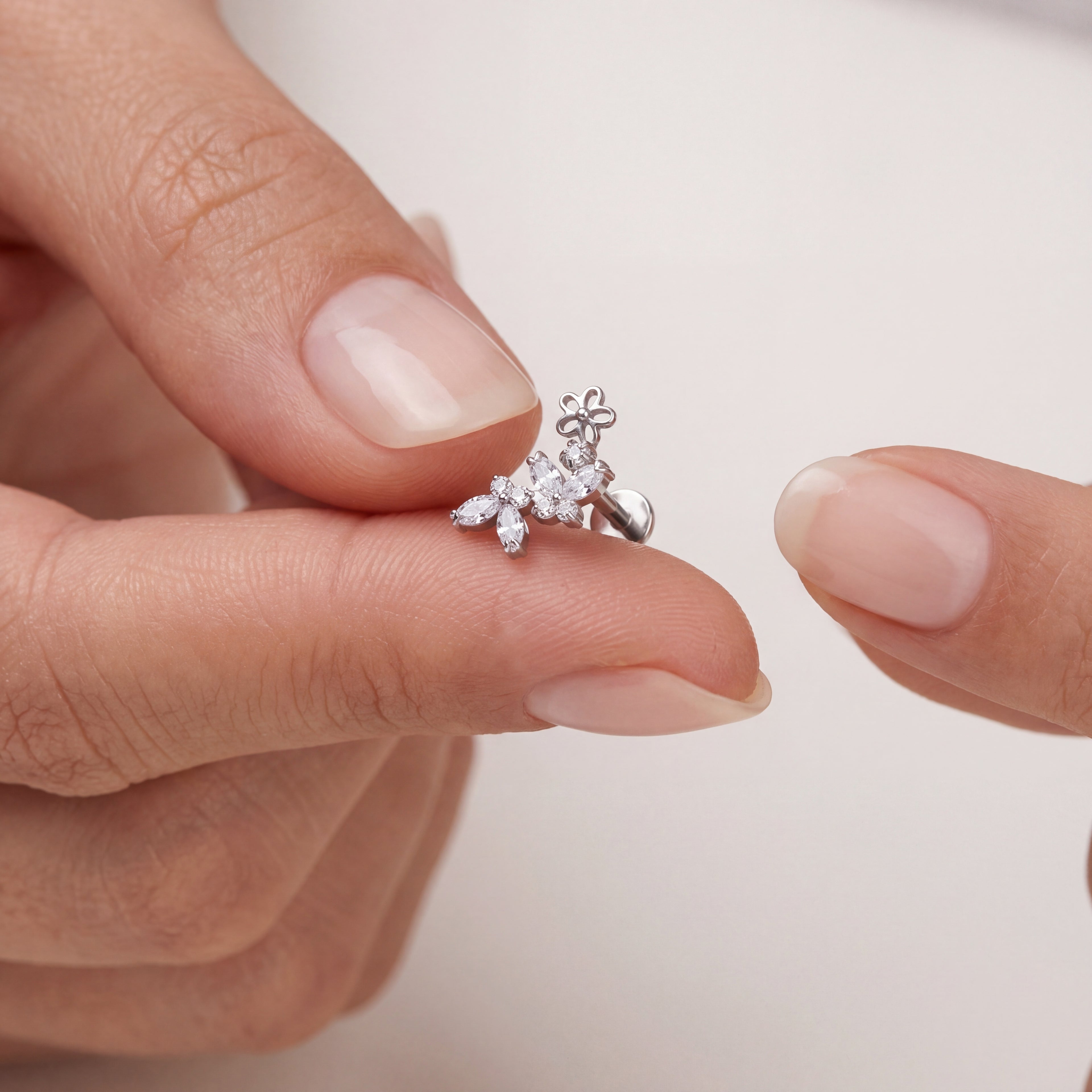 Butterfly Flower Crystal Titanium Flat Back Earring - image 4