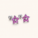 Sterling Silver Five-Point Star Zirconia Flat Back Earrings detail