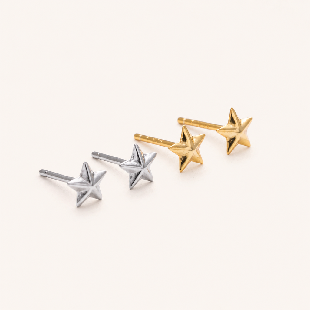 Sterling Silver Polished Five-Point Star Stud Earrings detail