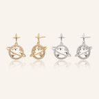 Sterling Silver Openwork Planet & Star Stud Earrings