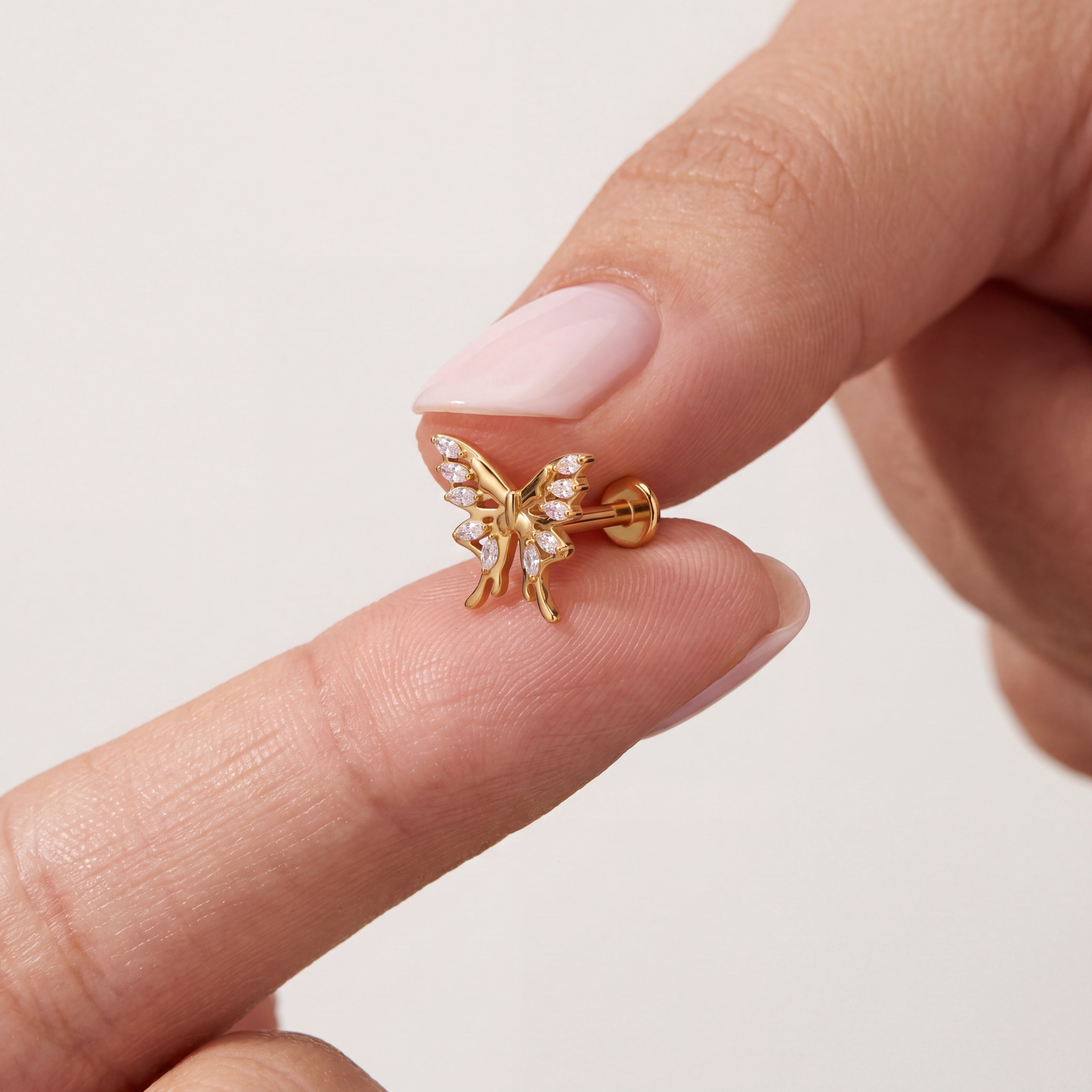 Open Butterfly Crystal Titanium Flat Back Earring - image 4