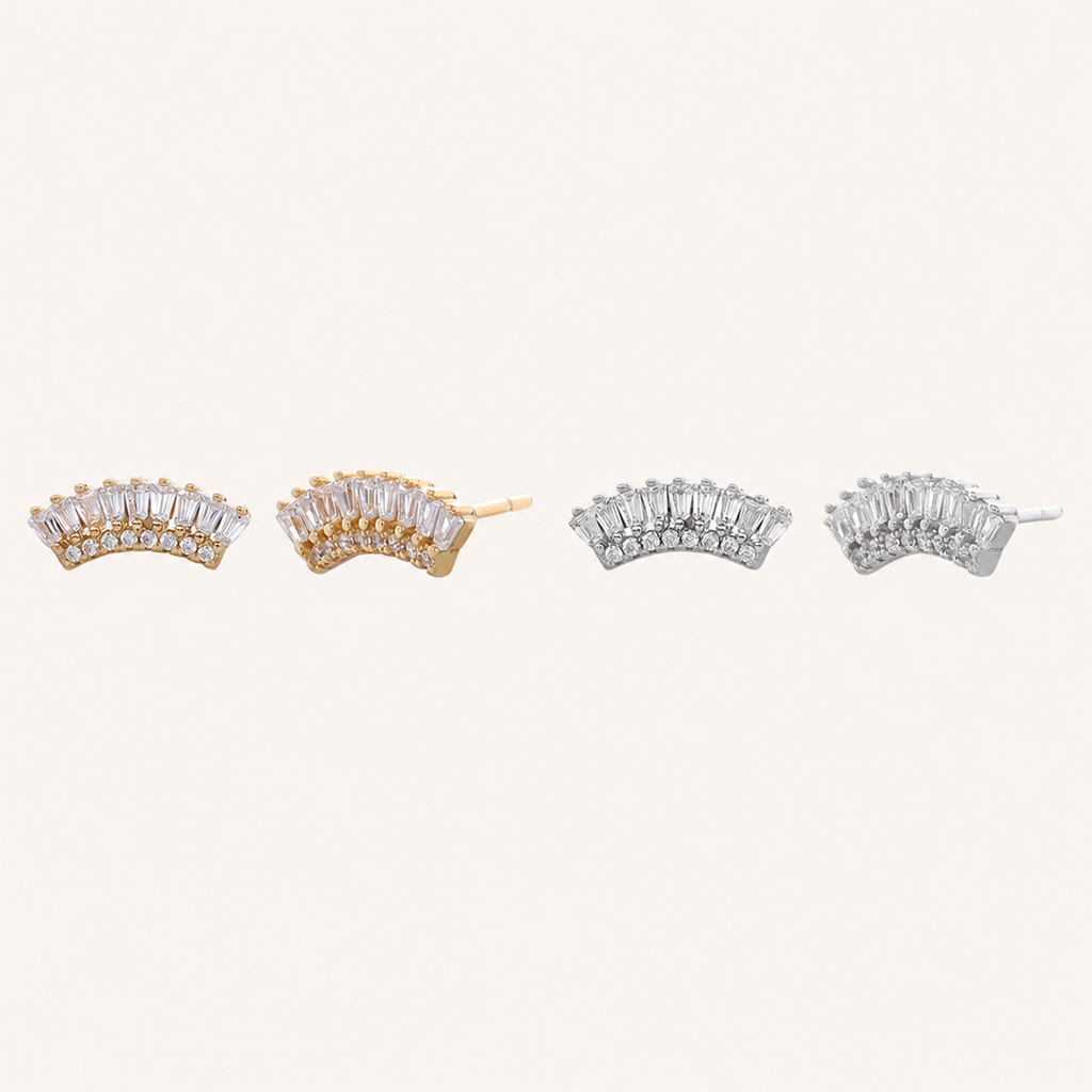 Sterling Silver Scattered Fan Zirconia Stud Earrings