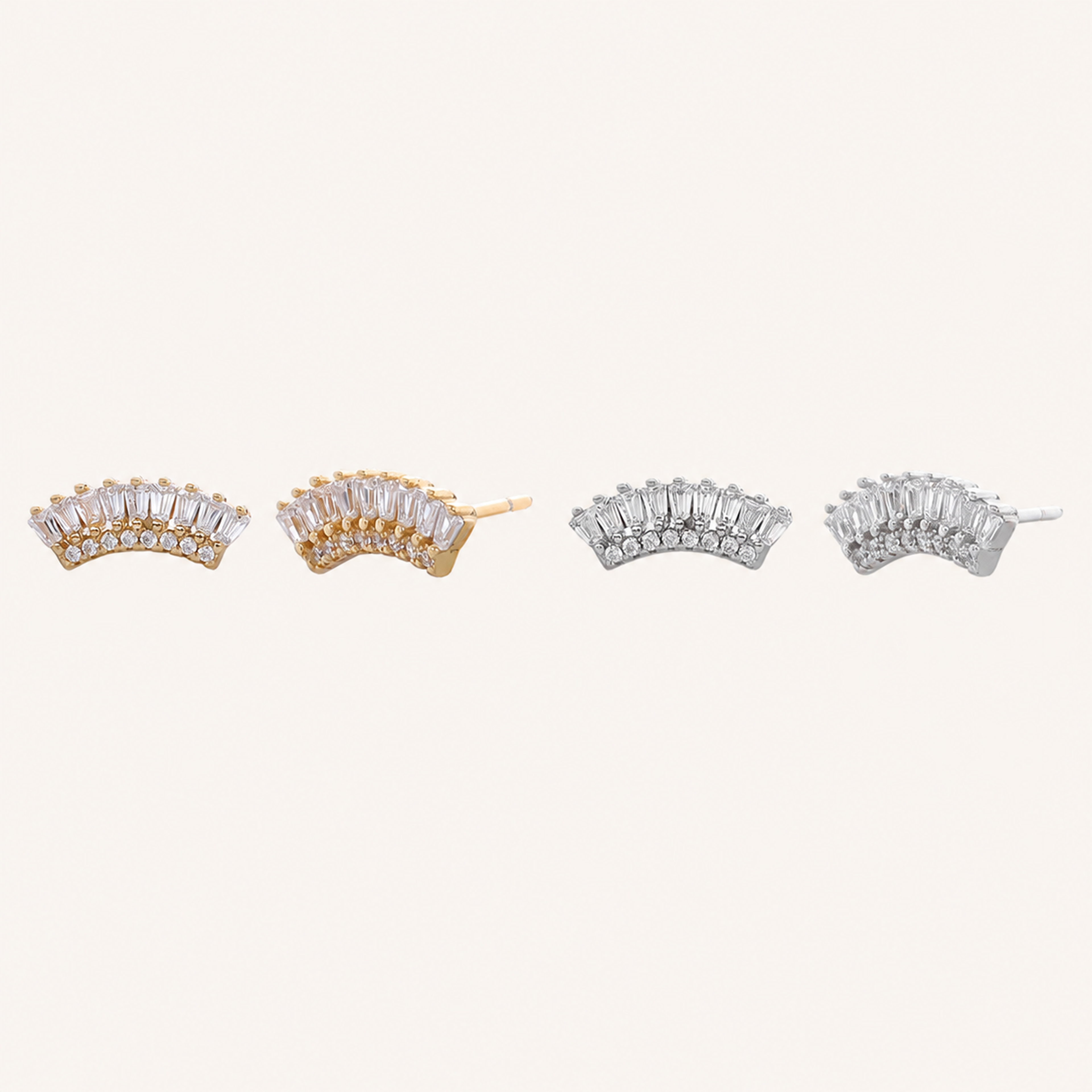 Sterling Silver Scattered Fan Zirconia Stud Earrings