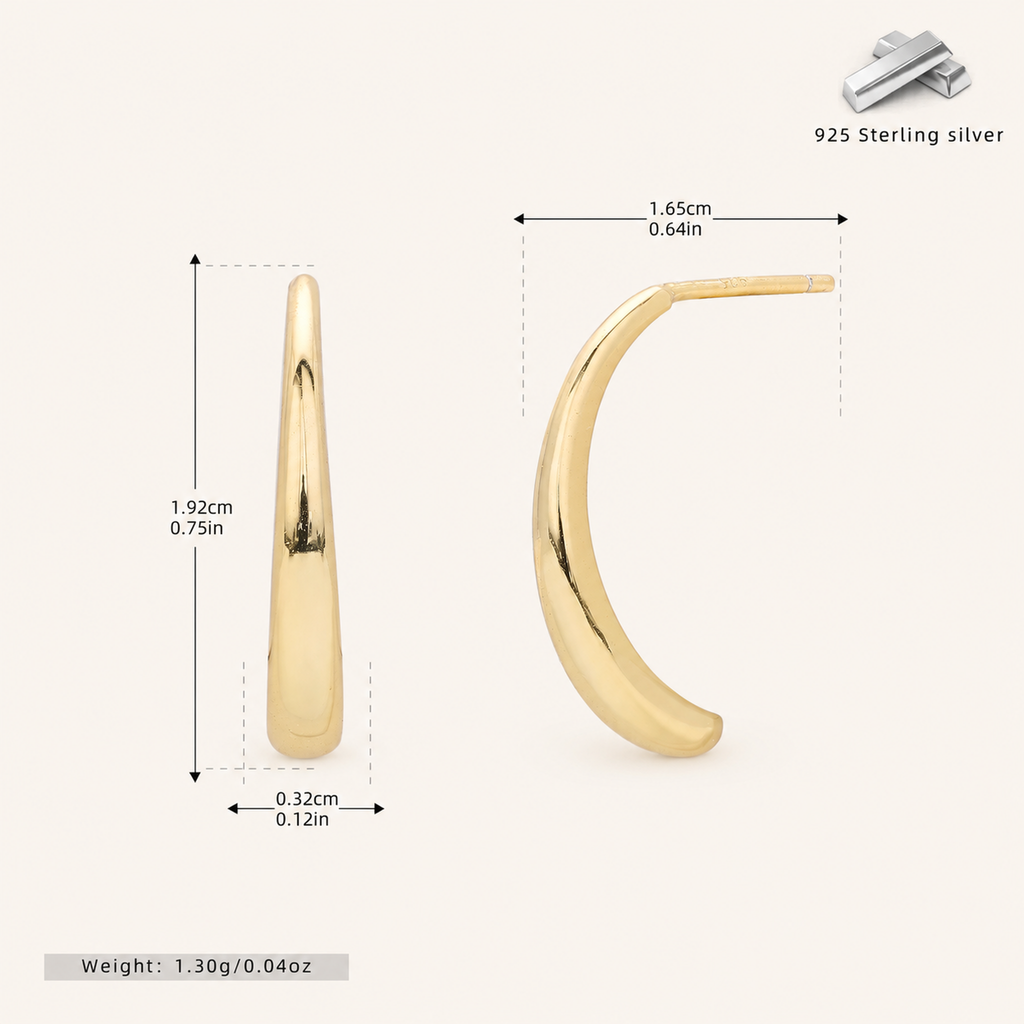 Sterling Silver Petal Half-Arc Stud Earrings - Gold