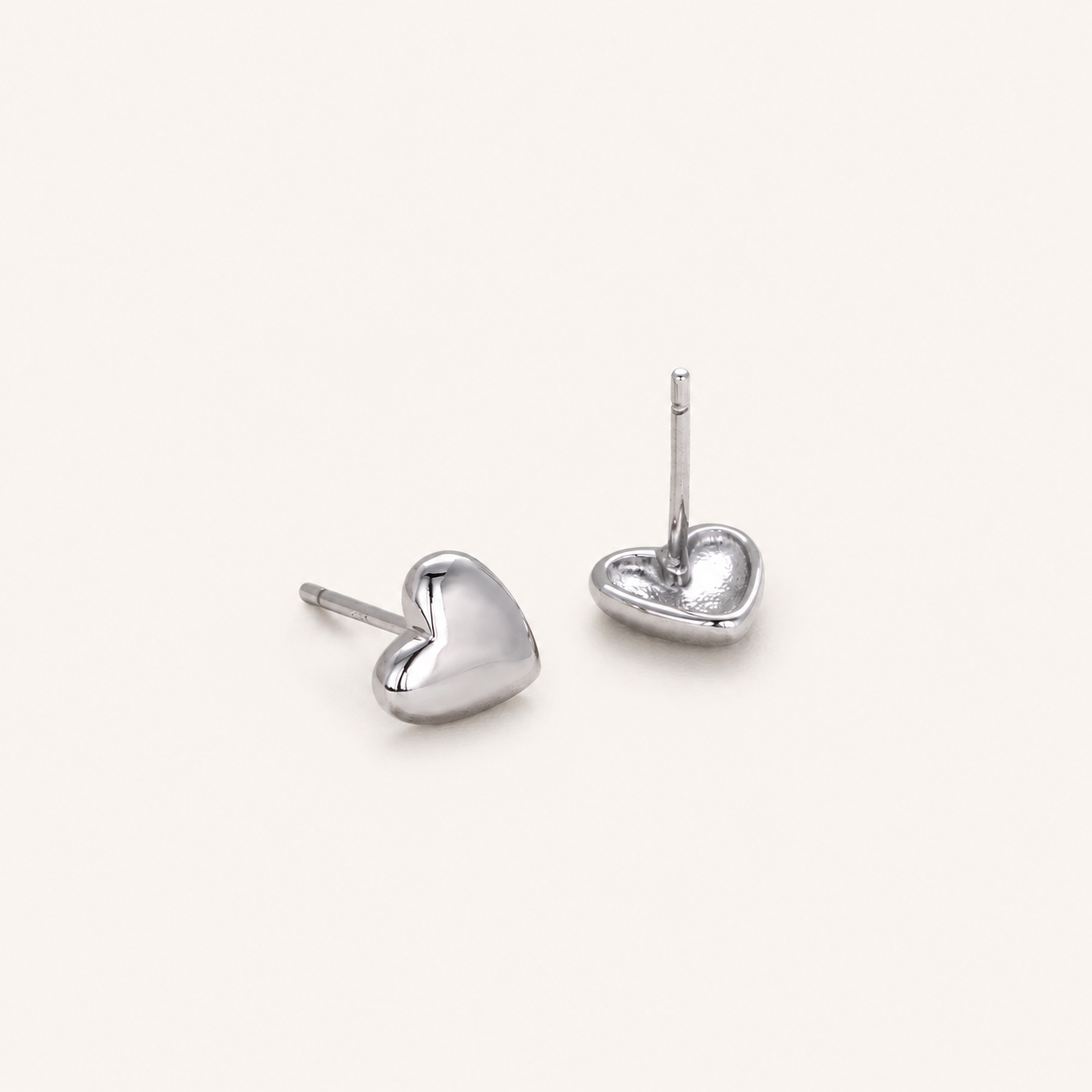 Sterling Silver Polished Heart Stud Earrings detail view