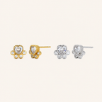 Sterling Silver Cat Paw Zirconia Flower Stud Earrings