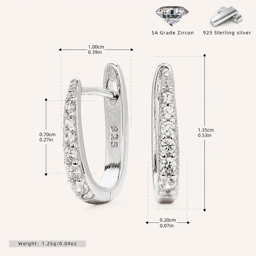 Sterling Silver Single-Row Zirconia Hoop Earrings - Platinum