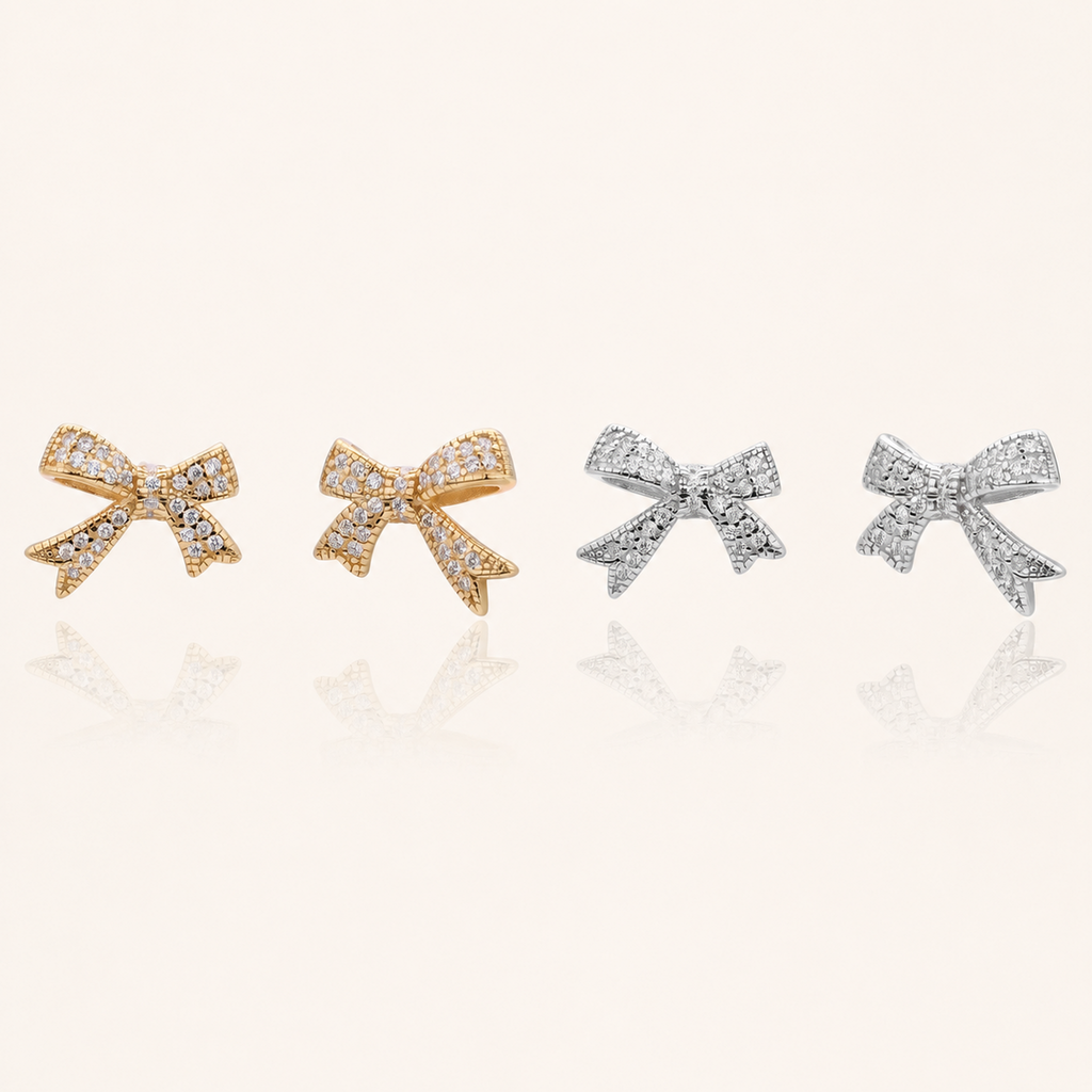 Sterling Silver Pavé Bow Stud Earrings